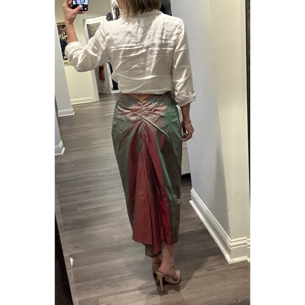 Vtg 90s Y2K Free People Silk Floral Embroidered Iridescent Midi Bussell Skirt - Picture 6 of 11